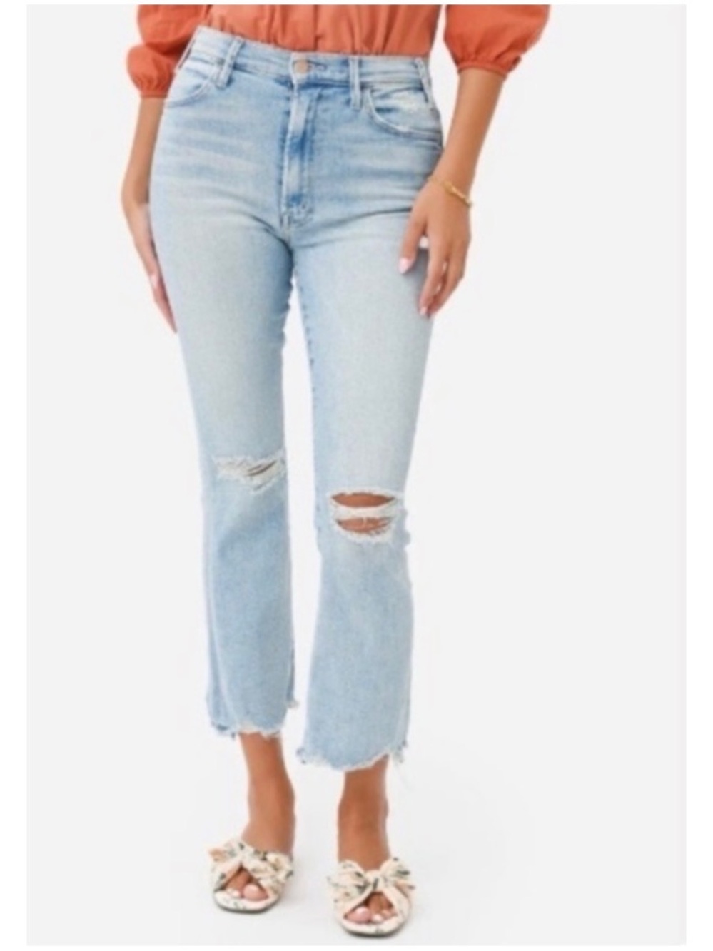 Mother Women’s Sz 30 High Rise Hustler Jeans Flare Ankle Chew Petal Plucker Wash